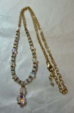 Vtg Aurora Borealis Crystal Bead Necklace with Gold-Filled Chain 18"